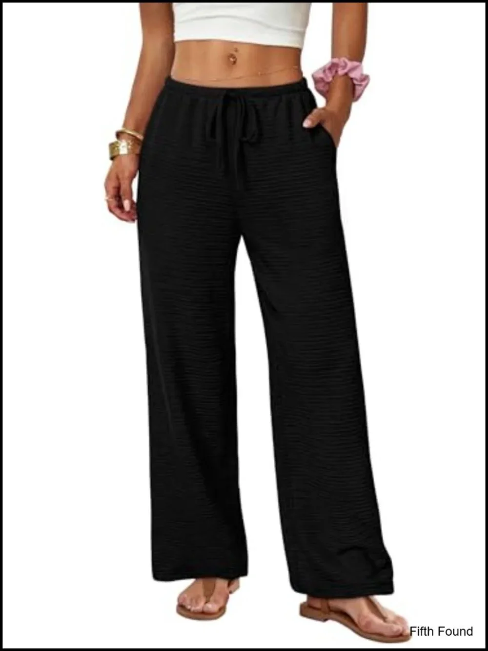 Flowy Wide Leg Pants with Pockets Palazzo Drawstring Elastic Waist Trousers